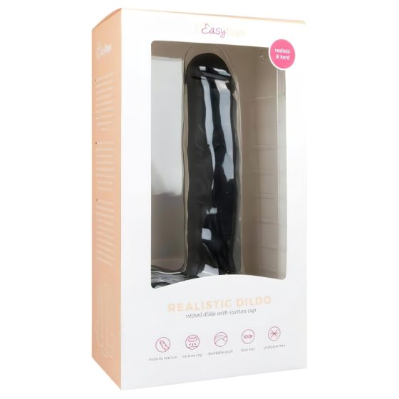 Easytoys - přísavkový, varlatý velký dildo (26,5 cm) - černý