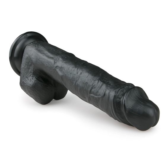 Easytoys - přísavkový, varlatý velký dildo (26,5 cm) - černý