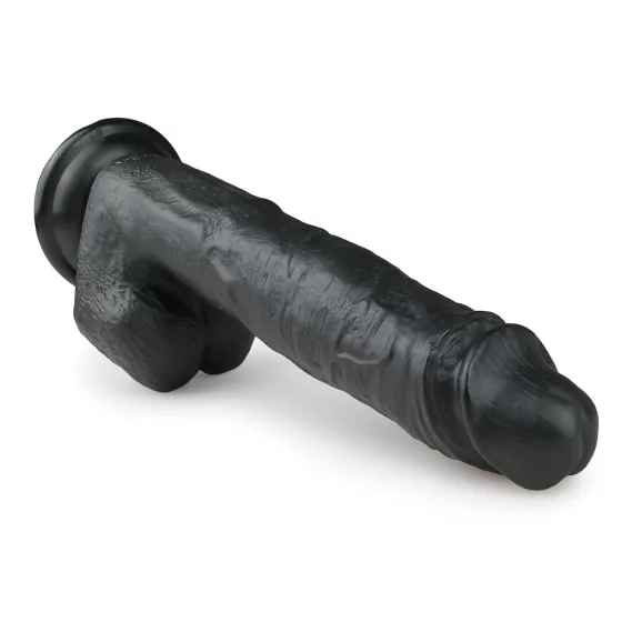 Easytoys - realistické dildo s přísavkou a varlaty - černé 26,5 cm