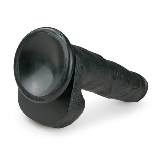 Easytoys - přísavkový, varlatý velký dildo (26,5 cm) - černý