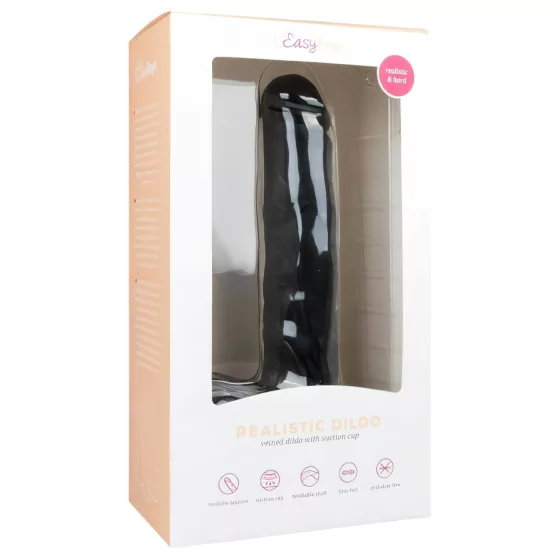 Easytoys - realistické dildo s přísavkou a varlaty - černé 29,5 cm