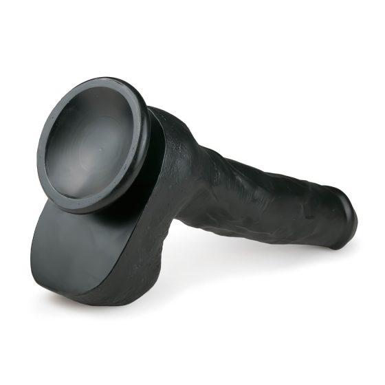 Easytoys - přísavkový velký dildo s varlaty (29,5 cm) - černý