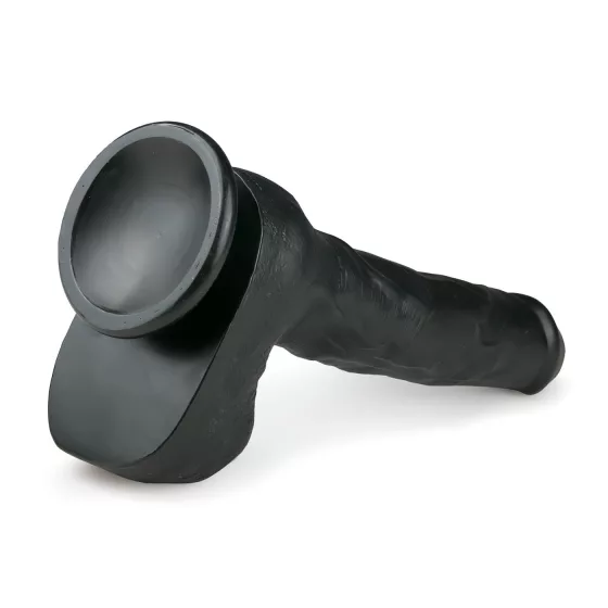 Easytoys - realistické dildo s přísavkou a varlaty - černé 29,5 cm
