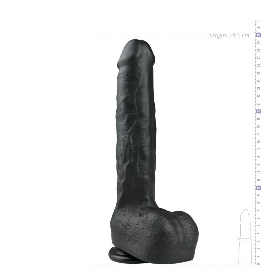 Easytoys - přísavkový velký dildo s varlaty (29,5 cm) - černý