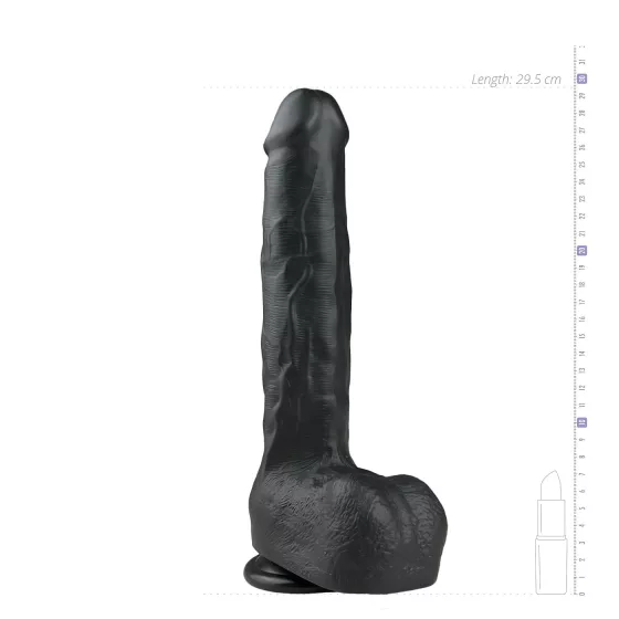 Easytoys - realistické dildo s přísavkou a varlaty - černé 29,5 cm