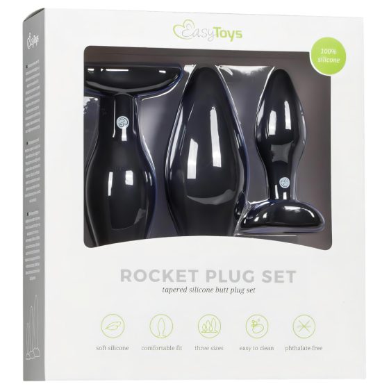 Easytoys Rocket - anální kolík sada - černá (3 díly)