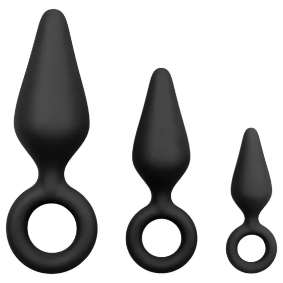 Easytoys - anální kolíky se silikonovým kroužkem - sada 3 ks - černé