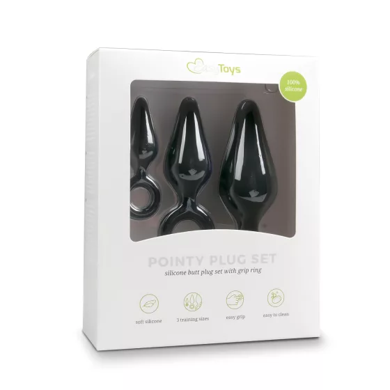 Easytoys - anální kolíky se silikonovým kroužkem - sada 3 ks - černé