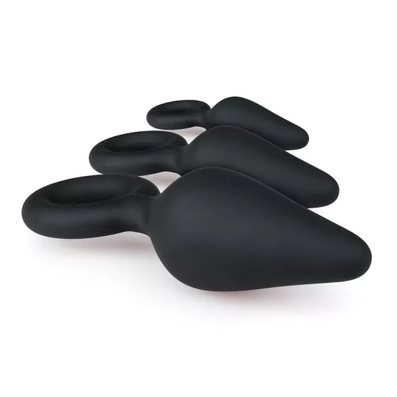 Easytoys - anální kolíky se silikonovým kroužkem - sada 3 ks - černé