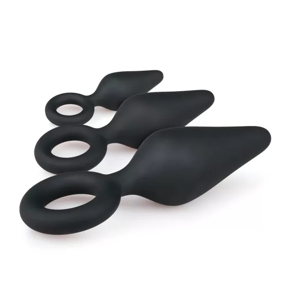 Easytoys - anální kolíky se silikonovým kroužkem - sada 3 ks - černé