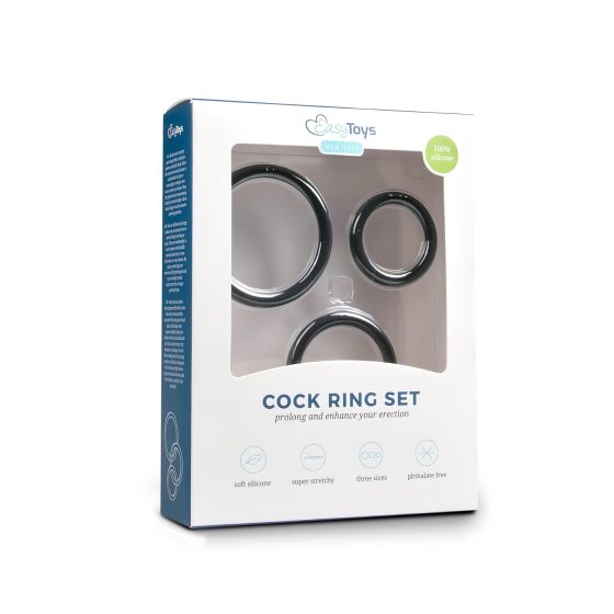 Easytoys - silikonová sada kroužků na penis - 3 kusy (černá)