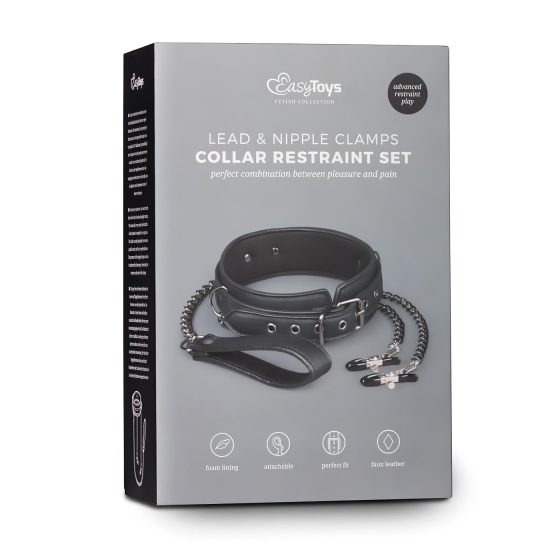 Easytoys - svorka na bradavky, set obojku a vodítka (4 díly)