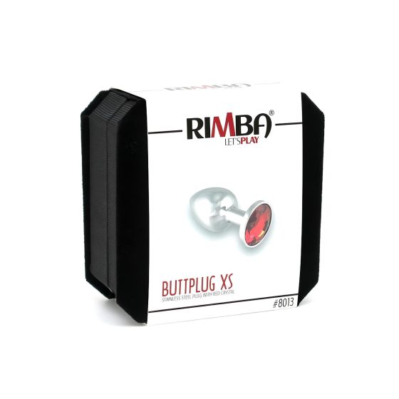 Rimba XS – kovový anální kolík s červeným kamínkem (stříbrný)