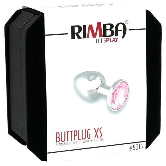 Rimba XS - kovový anální kolík s růžovým kamenem (stříbrný)