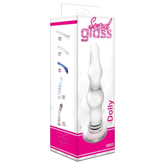 Rimba Dolly - vlnitý anální skleněný dildo (průhledný)