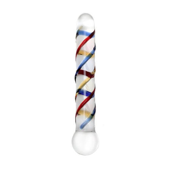 Rimba Rachella - dvojité skleněné dildo (průhledné - barevné)