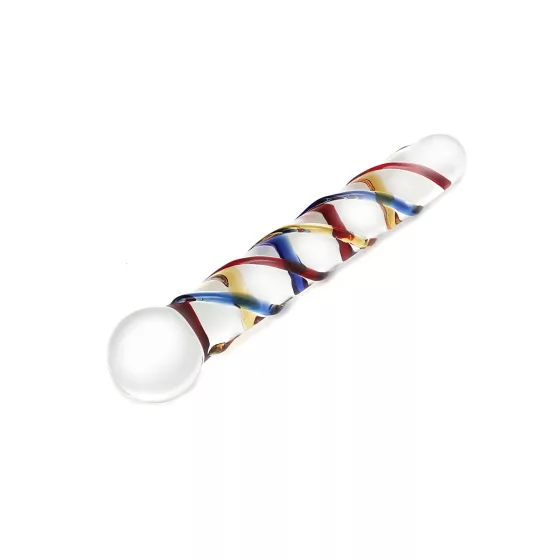 Rimba Rachella - dvojitý skleněný dildo - průhledný/barevný