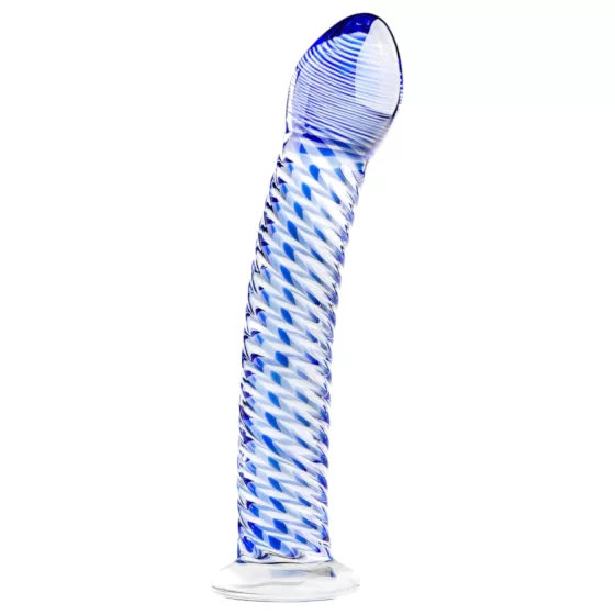Gildo Glass No. 5 - skleněné dildo - spirálový tvar - průhledné modré