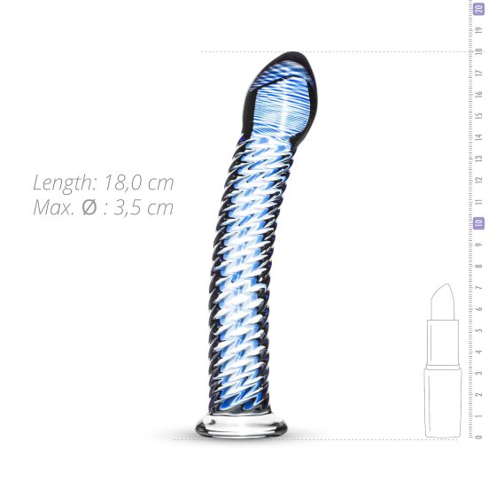 Gildo Glass No. 5 - spirálové skleněné dildo (průhledné modré)