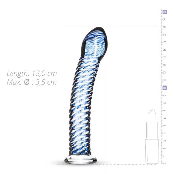 Gildo Glass No. 5 - skleněné dildo - spirálový tvar - průhledné modré