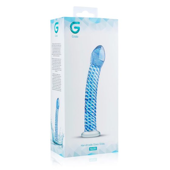 Gildo Glass No. 5 - spirálové skleněné dildo (průhledné modré)