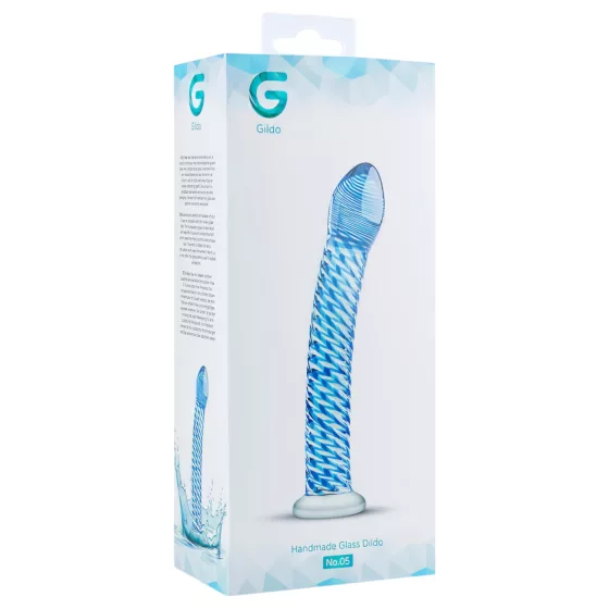 Gildo Glass No. 5 - skleněné dildo - spirálový tvar - průhledné modré