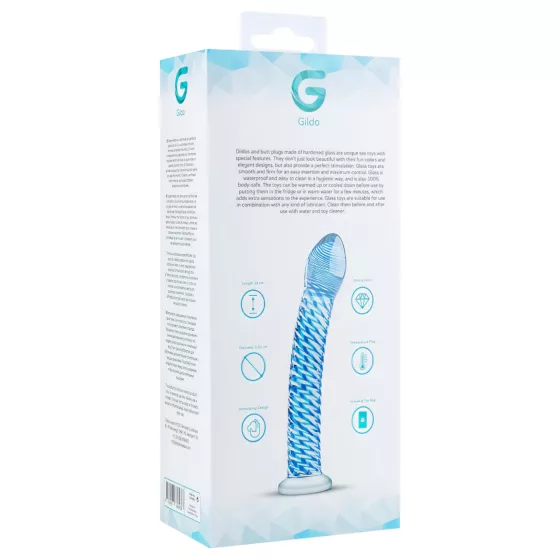 Gildo Glass No. 5 - skleněné dildo - spirálový tvar - průhledné modré