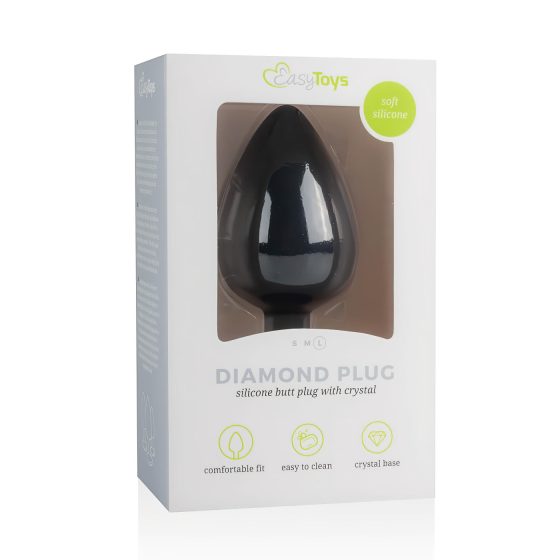 Easytoys Diamond - anální kolík s bílými kameny (velký) - černý