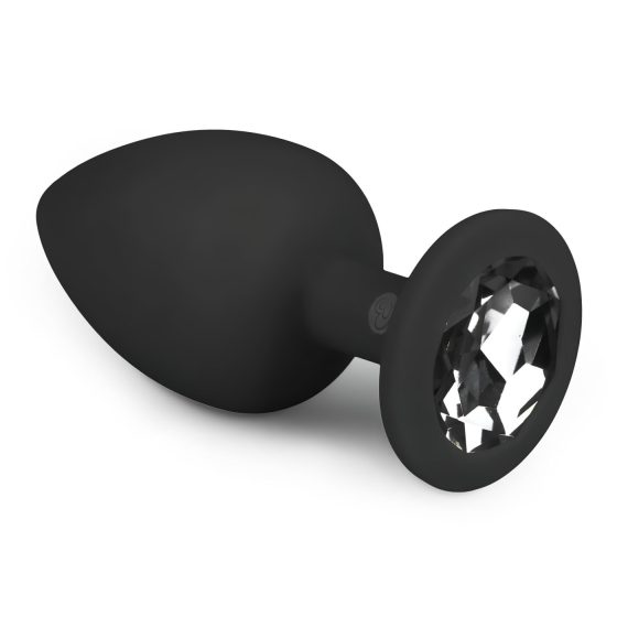 Easytoys Diamond - anální kolík s bílými kameny (velký) - černý