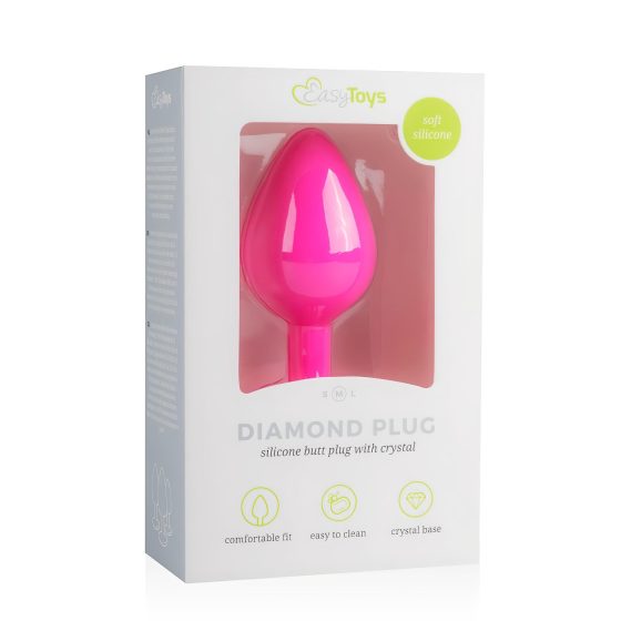 Easytoys Diamond - růžový anální kolík s bílým kamenem (střední)