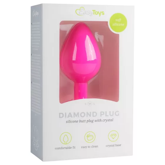 Easytoys - anální kolík s bílým kamenem - střední - růžový
