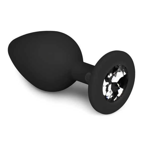 Easytoys Diamond - anální kolík s bílým kamenem (střední) - černý
