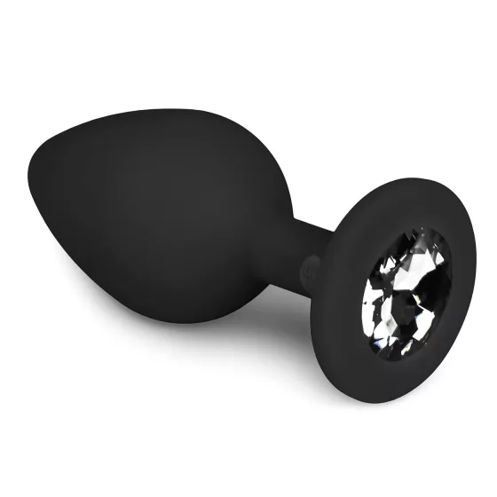Easytoys - anální kolík s bílým kamínkem - střední - černý