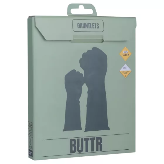 BUTTR Gauntlets - latexové rukavice na fisting, rukavice na pěstní sex (černé)