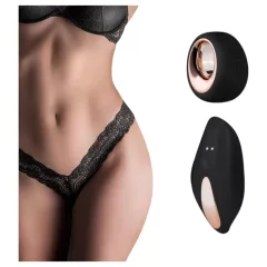   Pantyrebel - černé akumulátorové, rádiové krajkové tanga s vibrátorem (S-L)