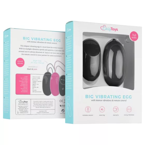EasyToys - nositelné akumulátorové, vodotěsné, rádiové vibrační vajíčko (černé)
