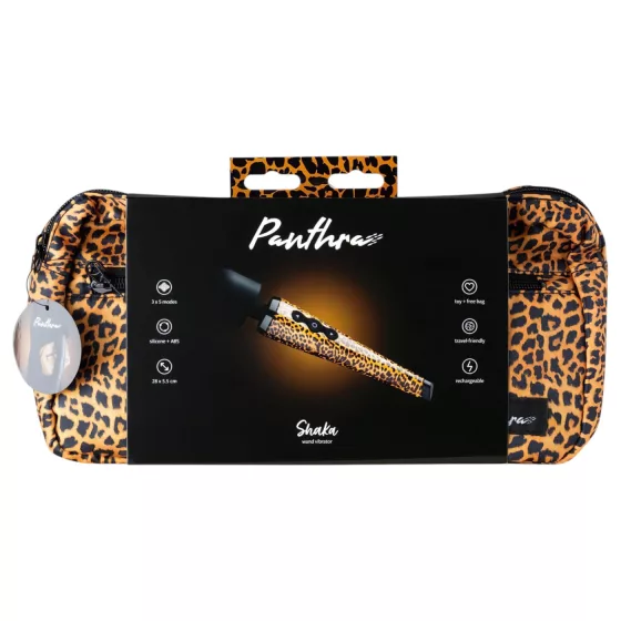 Panthra Shaka Wand - vibrační masážní pomůcka - dobíjecí - leopardí černá