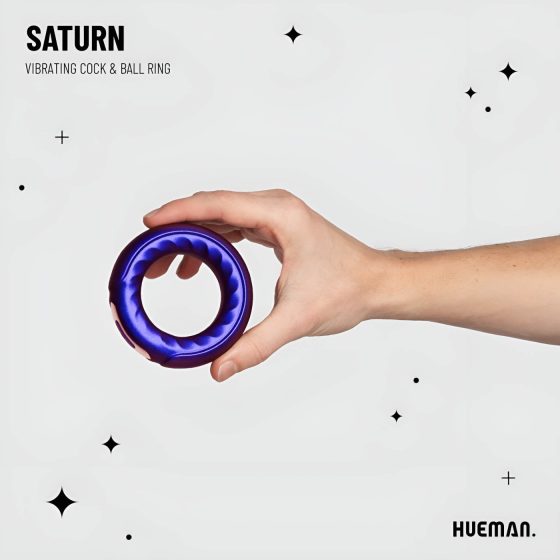 Hueman Saturn - nabíjecí, vodotěsný vibrační erekční kroužek (fialový)