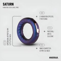   Hueman Saturn - nabíjecí, vodotěsný vibrační erekční kroužek (fialový)