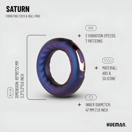 Hueman Saturn - nabíjecí, vodotěsný vibrační erekční kroužek (fialový)