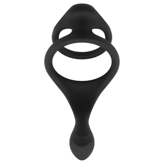 Easytoys - erekční kroužek na penis a varlata - pružný - černý