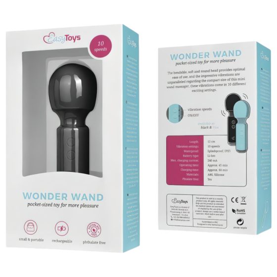 Easytoys Wonder Wand - akumulátorová mini masážní vibrátorová hůlka (černá)
