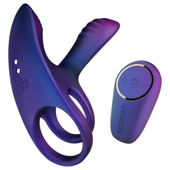 Hueman Infinity Ignite - vibrační erekční kroužek na penis a varlata - fialový