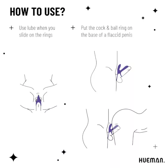 Hueman Infinity Ignite - vibrační erekční kroužek na penis a varlata - fialový