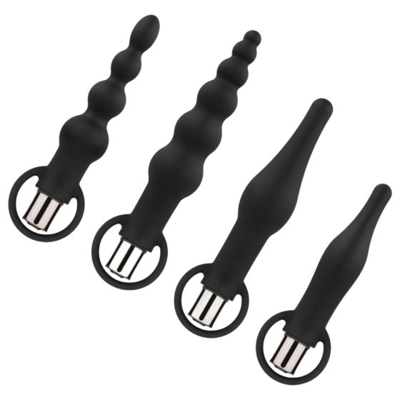 Easytoys - Sada análních vibrátorů s akumulátorem - 4 ks (černá)