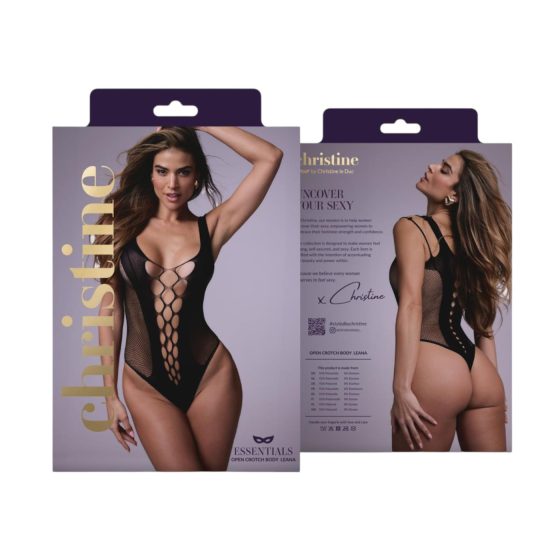 Christine - hluboký výstřih síťovaný body (černá) - XS-XL