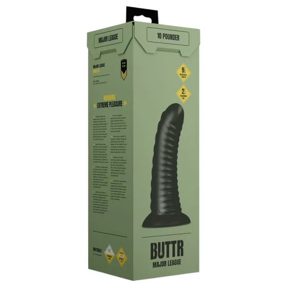 BUTTR Double Ribbed - obrovský rýhovaný anální kolík (černý) - 26 cm