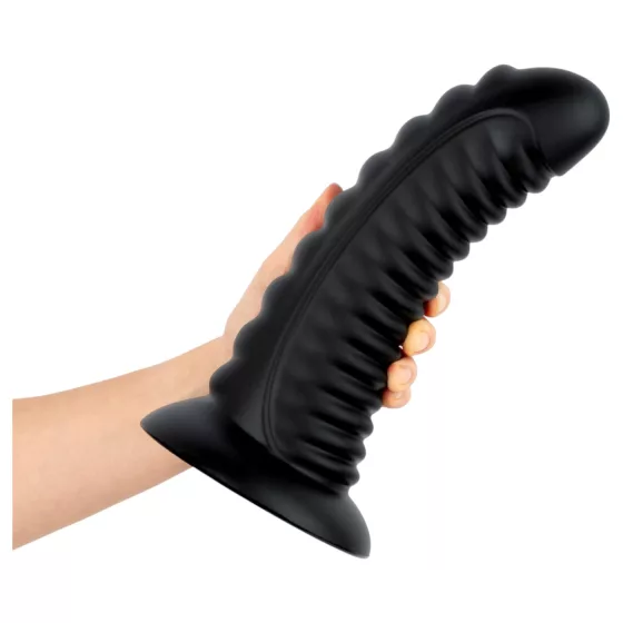 BUTTR Double Ribbed - obrovský rýhovaný anální kolík (černý) - 26 cm