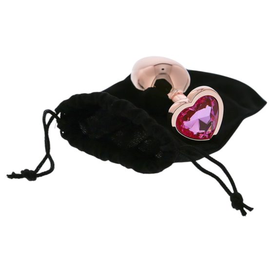 Gleaming Love - anální kolík srdce s kamenem - hliník - M - růžově zlatý