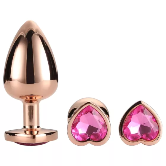 Gleaming Love - anální kolíky sada - srdce - rosegold - 3 kusy